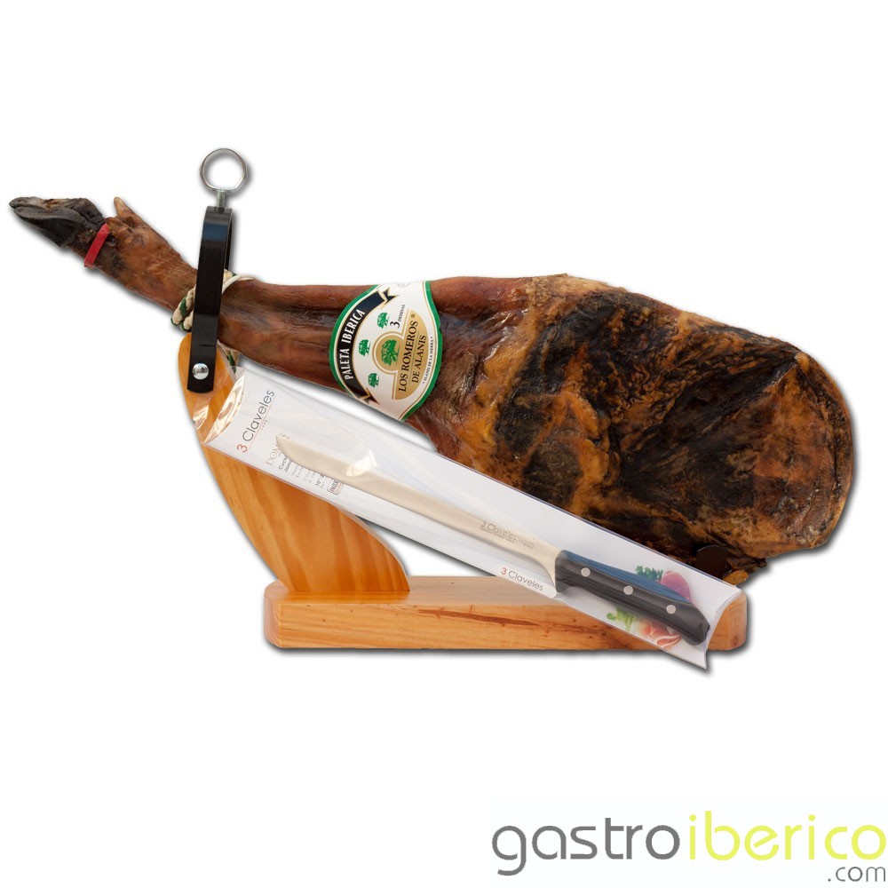 Pakket Spaanse Serrano Ham + houder + mes (Gratis verzending)